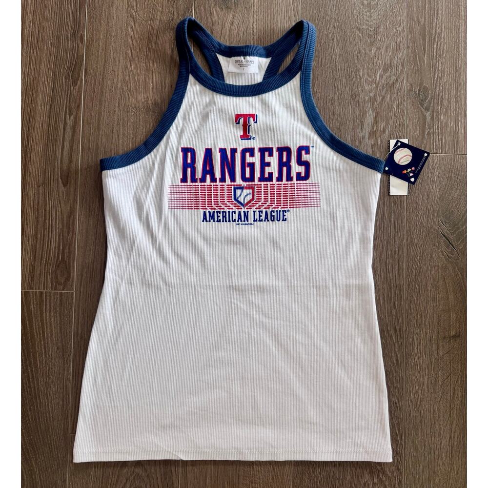 Texas Rangers MLB Ribbed Tank Top Ringer Trim Fan Logo Merch Retro Women Large